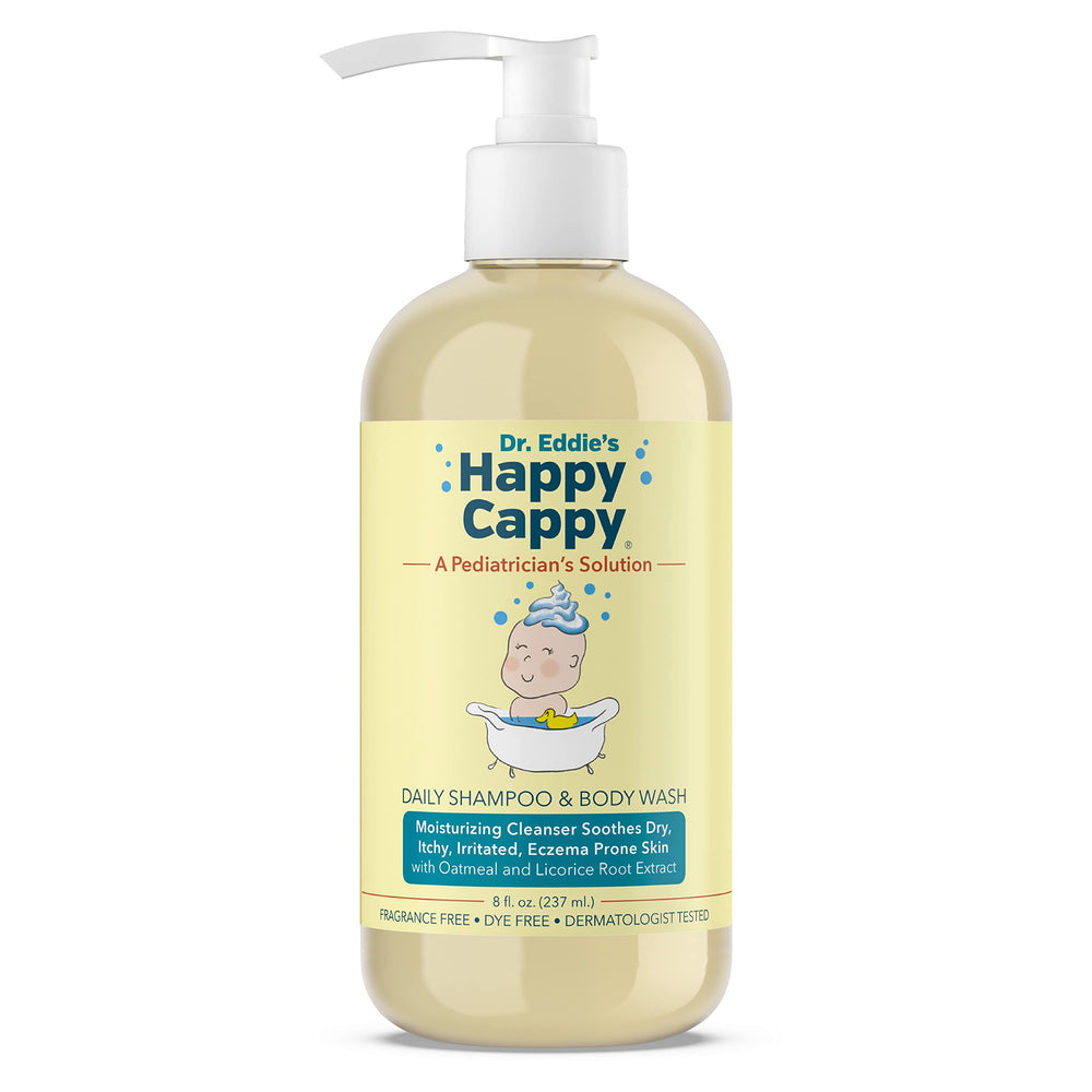 Happy Cappy baby shampoo bottle with fragrance-free, gentle formula for sensitive skin.