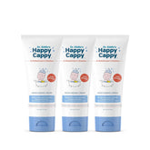 Happy Cappy Moisturizing Cream label closeup highlighting fragrance-free, gentle formula.