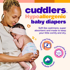Happy Hues Cuddlers diaper shows wetness indicator cue.