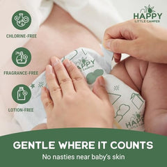 Happy Little Camper diaper closeup of soft material ideal for sensitive skin.