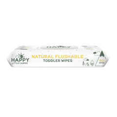 Happy Little Camper natural flushable wipes pack on the changing table for quick cleanups