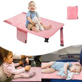 Happy Nest toddler airplane bed setup in seat, cozy travel sleep aid.