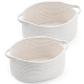 Happyiren cute woven basket with handle, close-up showing natural cotton texture for stylish storage
