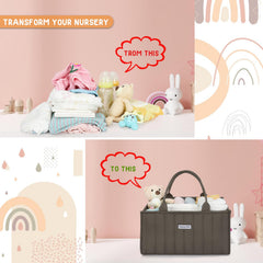 HAPPY NEST caddy features padded handles for easy room-to-room transport.