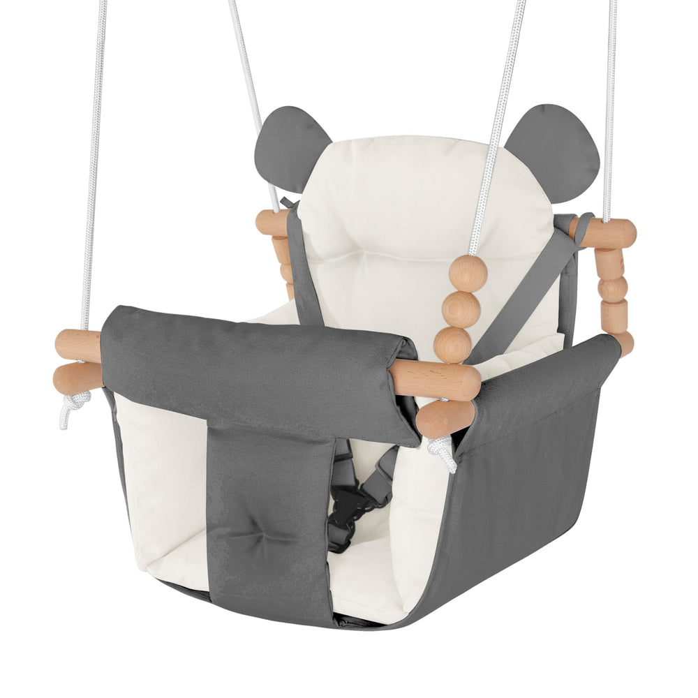 HAPPY PIE Baby Swing secure canvas seat offers comfy support for tiny riders.