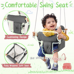 HAPPY PIE swing with a 3-point harness provides adjustable safety for growing babies.