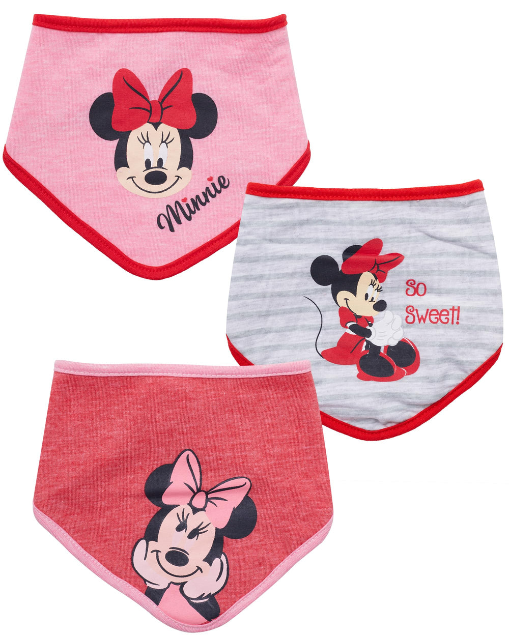 Happy Threads Disney Minnie bandana bib front view showing drool protection and cute design