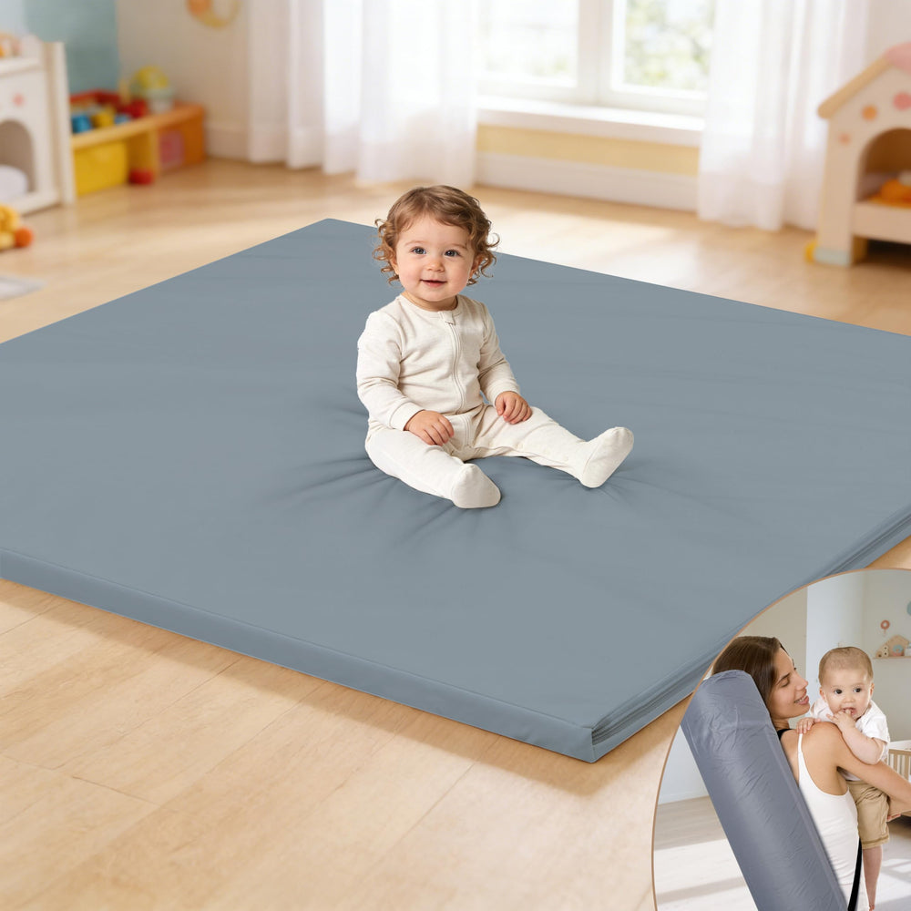 HARBOLLE Baby Play Mat folded in a bag for easy travel and storage.