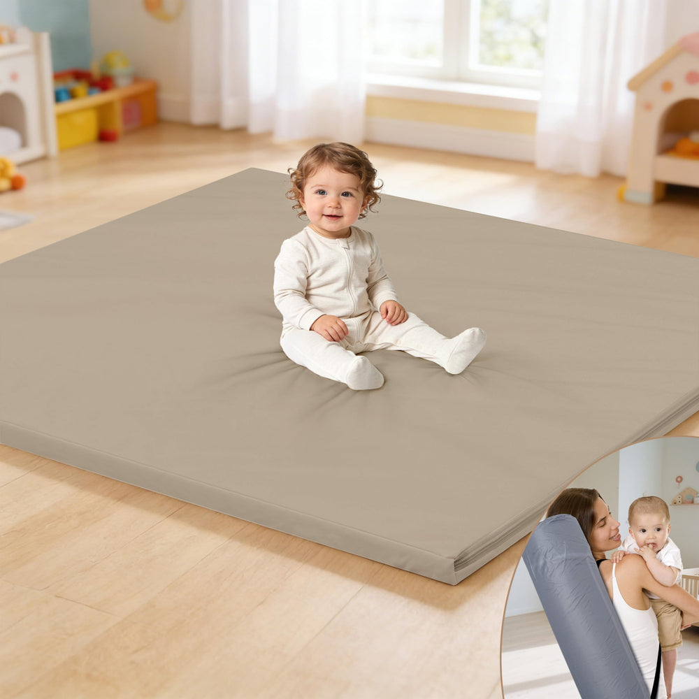 HARBOLLE baby play mat 47x47 layout for comfy tummy time on hardwood floors.