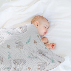 HardNok Forest Elephant blanket swaddling scene demonstrates gentle, breathable coverage.