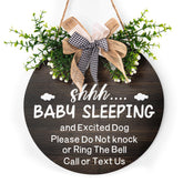 Harooni baby sleeping sign for front door 12x12 inches, ideal nursery entry decor.