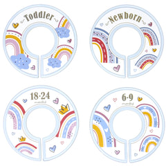 HarperLynn Boho Rainbow Closet Dividers with heart pattern help categorize newborn to 2T clothing.