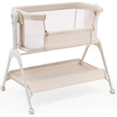 HARPPA Cuddly Bassinet side view beside bed for easy night care.