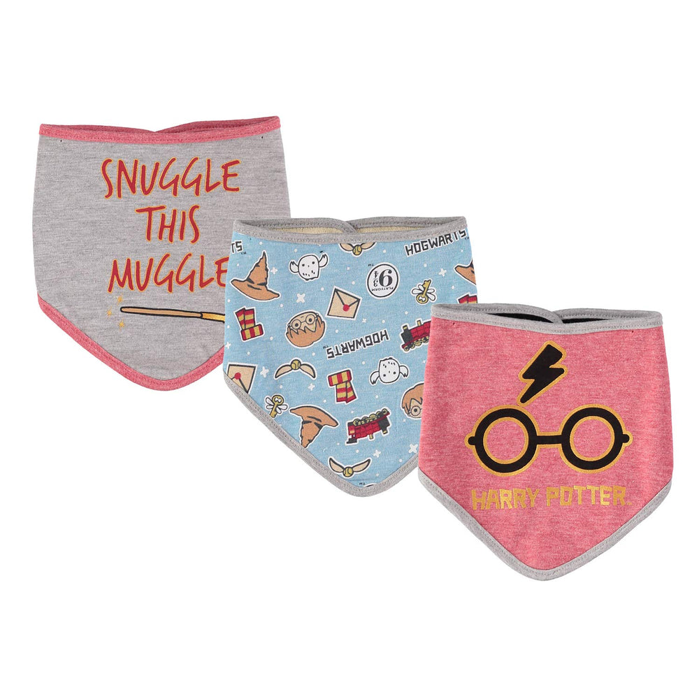 Harry Potter baby bandana bib with Save This Muggle and broomstick print for mess-free meals