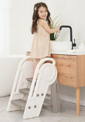 Harwaya foldable toddler step stool shown in bathroom for safe handwashing reach