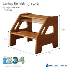 Harwaya walnut brown toddler step stool during potty training helps reach the toilet safely.