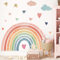 HATARU rainbow wall decal with inspirational quotes for a bright, kid-friendly nursery.