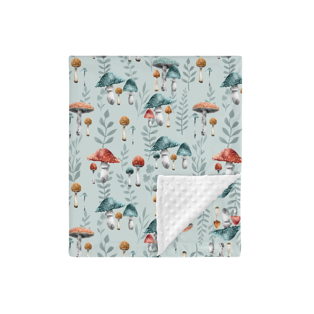HawSkgFub boho mushroom forest blanket front dotted pattern for cozy crib time