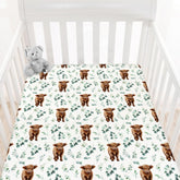 HawSkgFub Highland Cow Eucalyptus Leaf crib sheet offers a snug fit for secure sleep