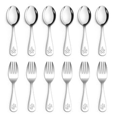 HaWare 12-piece toddler-utensils set shows durable stainless steel for safe self-feeding.
