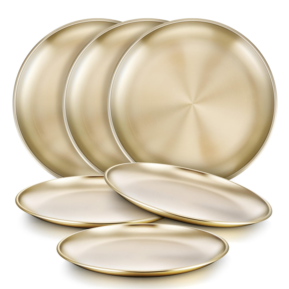 HaWare 6-piece gold stainless steel plates set for kids, smooth edges for gentle meals.