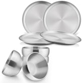 HaWare kids plates and bowls set in stainless steel for durable everyday meals.