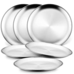 HaWare six-piece 9-inch plates in 18/8 stainless steel, front view for durable family meals.