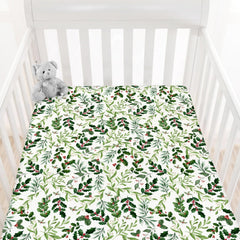 HawSkgFub Christmas foliage crib sheet snug fit for standard cribs and easy care