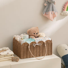 HBlife diaper caddy with leather handle for portable, stylish organization.