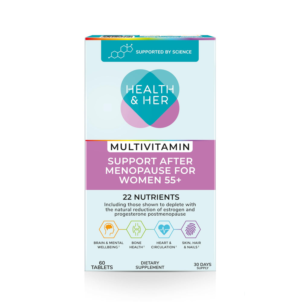 Health and Her multivitamin bottle for menopause support and daily vitality.