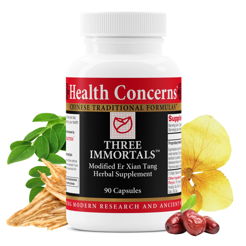 Health Concerns Three Immortals capsules for menopause support and comfort.