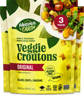 HEAVEN & EARTH Veggie Croutons 3-pack front view, ideal for quick salads and soups.