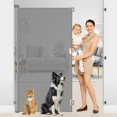 HEELALBABY 72-inch retractable gate in assembled form blocks tall pets and toddlers safely.