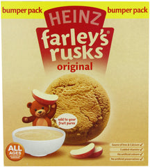 Heinz Farley's Rusks Original 300g box pack six on kitchen counter for baby snacks