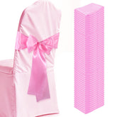 HekouJiub pink satin chair sash tied into a bow for elegant tables