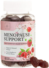 Hello Lovely menopause gummies bottle front with raspberry flavor for daily comfort.