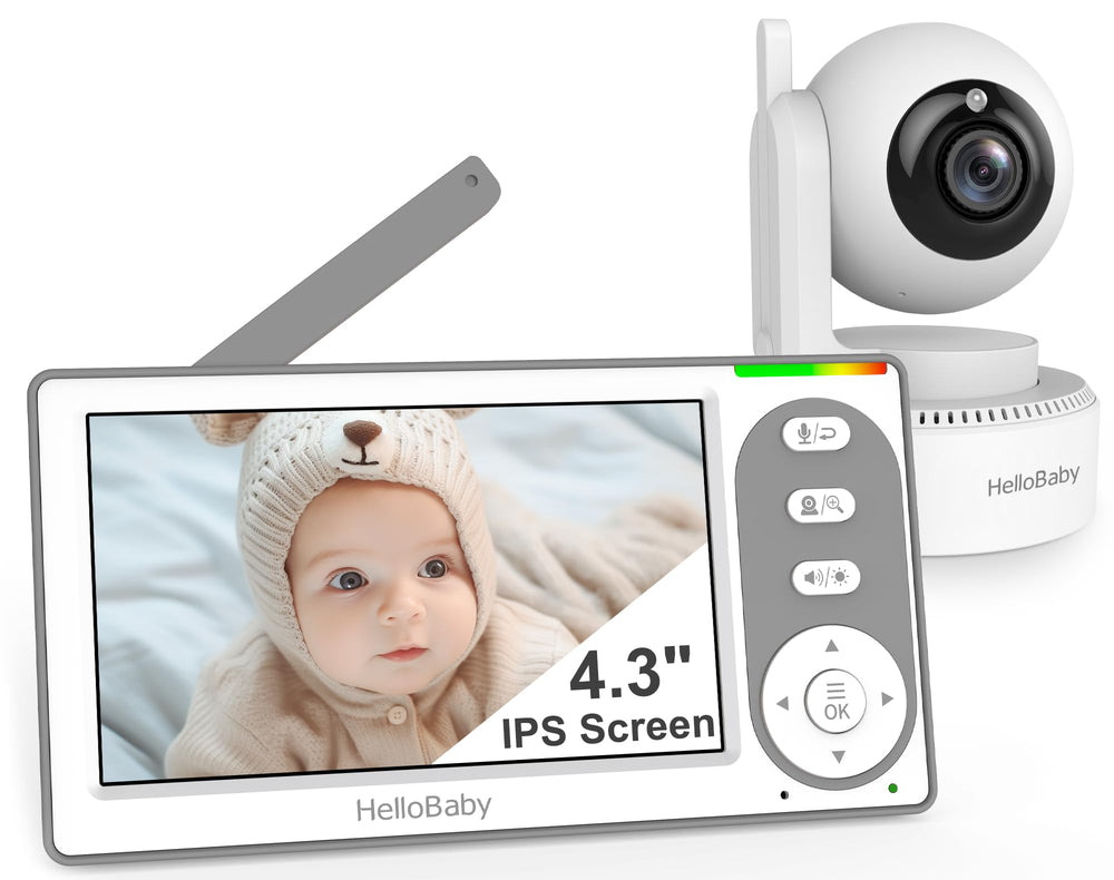 HelloBaby 4.3-inch IPS screen offers clear viewing of your baby from the nursery.
