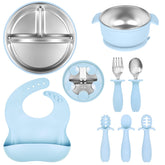 HelvioraX stainless steel plate with suction base keeps meals mess-free.