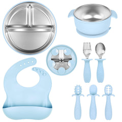 HelvioraX stainless steel plate with suction base keeps meals mess-free.
