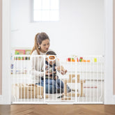 Hemroro extra wide baby gate with door closed for safe passage control