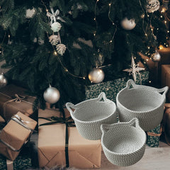 HENGYOU gray woven basket with cat ears versatile diaper storage