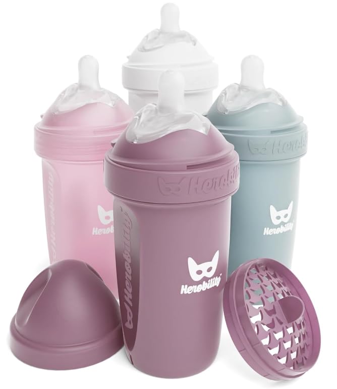 Herobility double anti-colic bottle white 8.5oz with air-vent system for calmer feeds