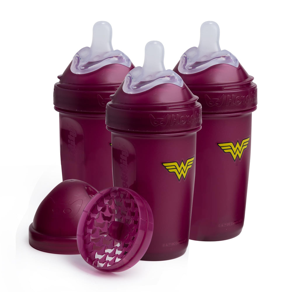 Herobility Wonder Woman bottle with double anti-colic system for calmer feeds.