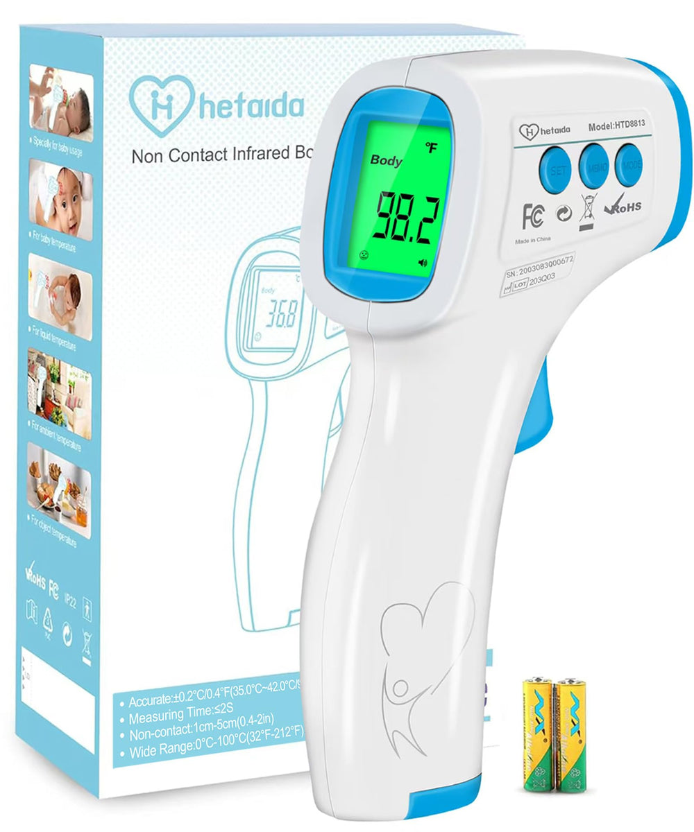 Hetaida no-touch forehead thermometer display for quick hygienic reading