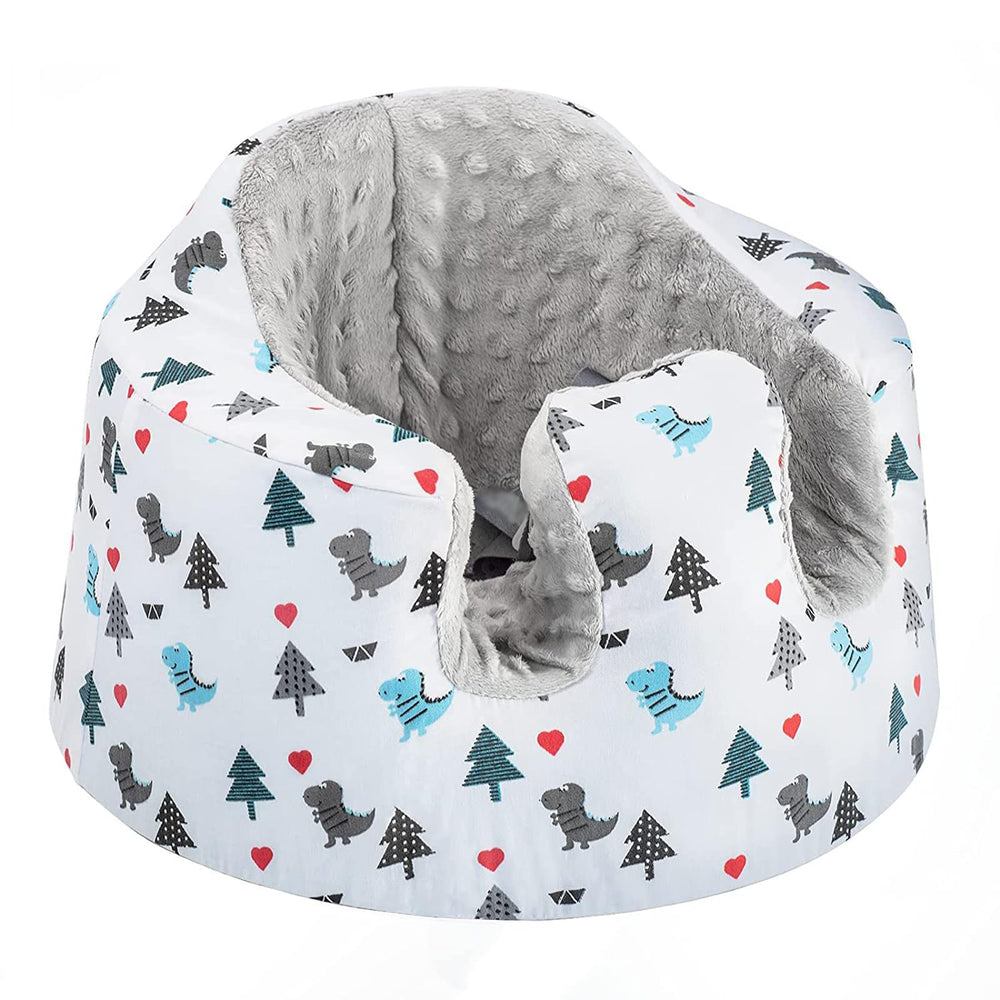 HEVOY Bumbo seat cover with dinosaur pattern protects against spills and scratches.
