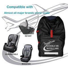 Hewjog car seat travel bag in bright red, high visibility for quick identification.