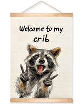 HEYJEEPER Welcome to My Crib raccoon portrait poster for kids' room decor