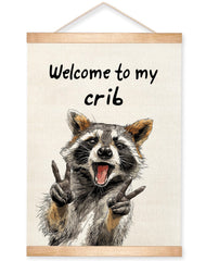 HEYJEEPER Welcome to My Crib raccoon portrait poster for kids' room decor