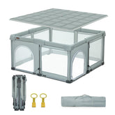 Heyo.Ja foldable playpen with detachable mat creates a roomy, safe play area for babies.