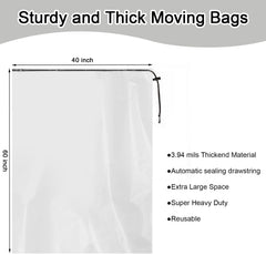HFKPJRT giant 4.7 mil clear bag protects clothing and blankets during storage.